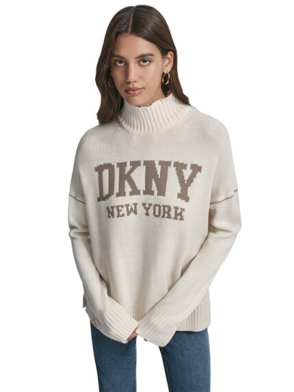 Logo Intarsia Mock Neck Sweater