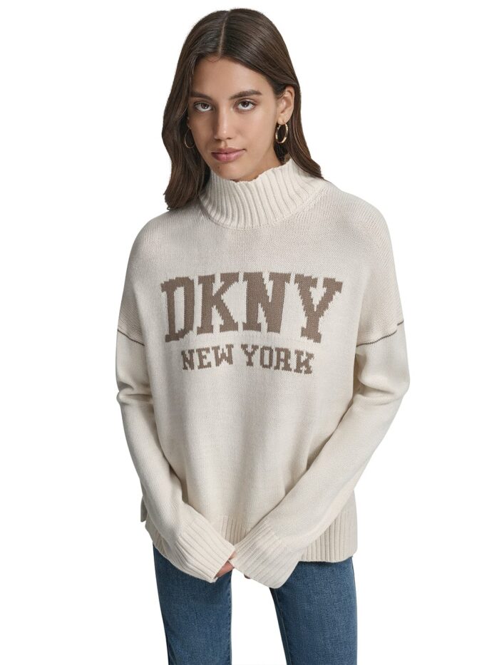 Logo Intarsia Mock Neck Sweater