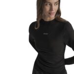 Side Ruched High Neck Lng Slv Top Rhinestone