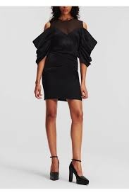 VOLUMINOUS SLEEVE SATIN DRESS