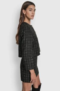 Cropped Boucle Tweed Jacket - Image 3