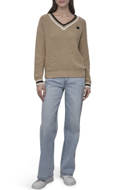 SHAKER STITCH V NECK
