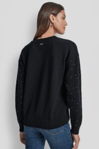 Long Sleeve Rhinestone Crew Neck Sweater - Image 2