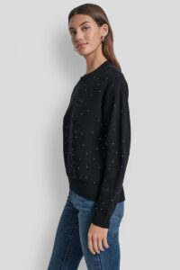 Long Sleeve Rhinestone Crew Neck Sweater - Image 3