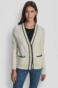 DKNY Women's Cardigan Ecru DJ5R0873-A9Z