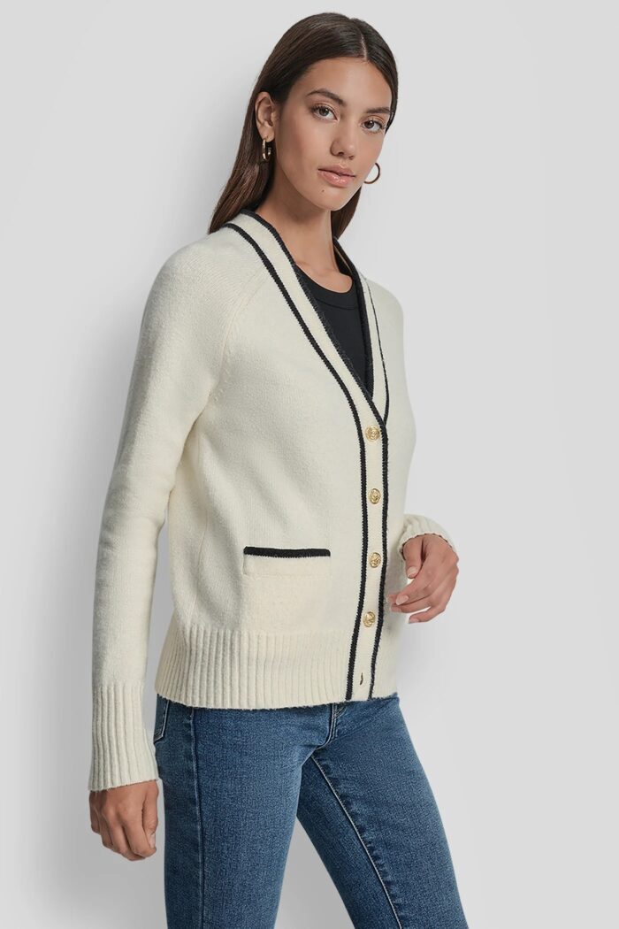 DKNY Women's Cardigan Ecru DJ5R0873-A9Z