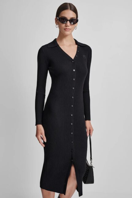Rib Knit Midi Polo Dress